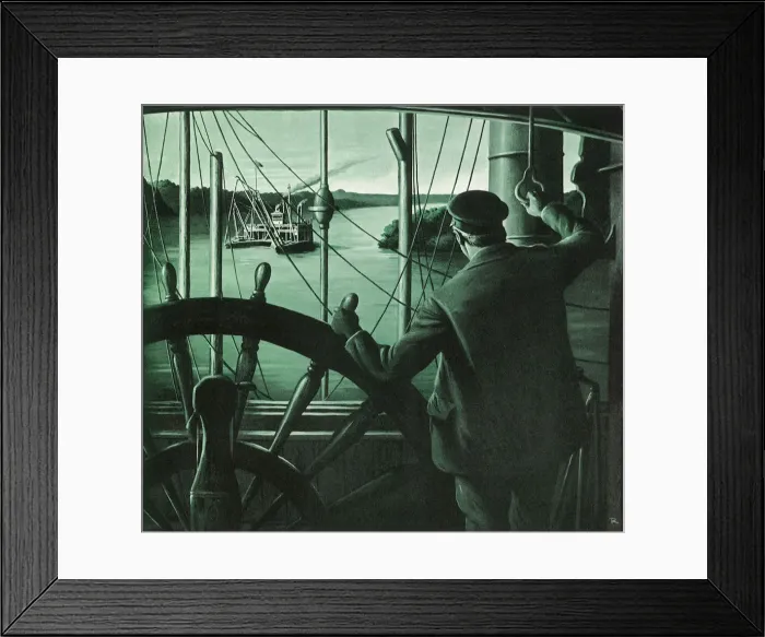 Framed Print : Captain Steers Boat Date: 1950 Framed Print : Captain Steers Boat Date: 1950