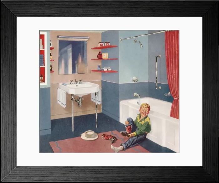Framed Print : Boy Preparing to Bathe Date: 1950 Framed Print : Boy Preparing to Bathe Date: 1950