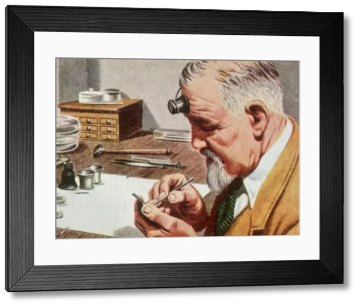 Framed Print : Watchmaker at Work Date: 1950 Framed Print : Watchmaker at Work Date: 1950
