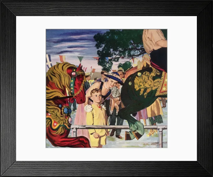 Framed Print : Boy Unsure of Carousel Date: 1950 Framed Print : Boy Unsure of Carousel Date: 1950