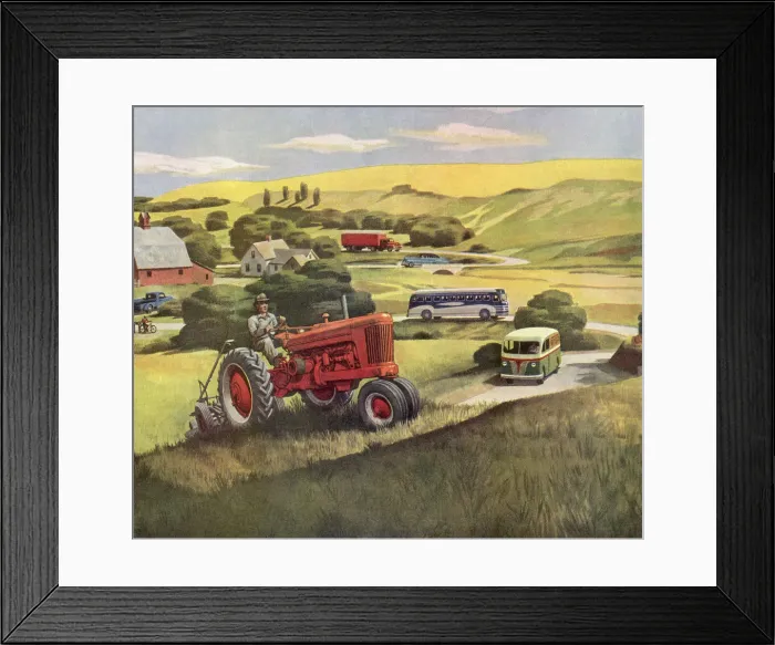 Framed Print : Tractor Above a Road Date: 1950 Framed Print : Tractor Above a Road Date: 1950