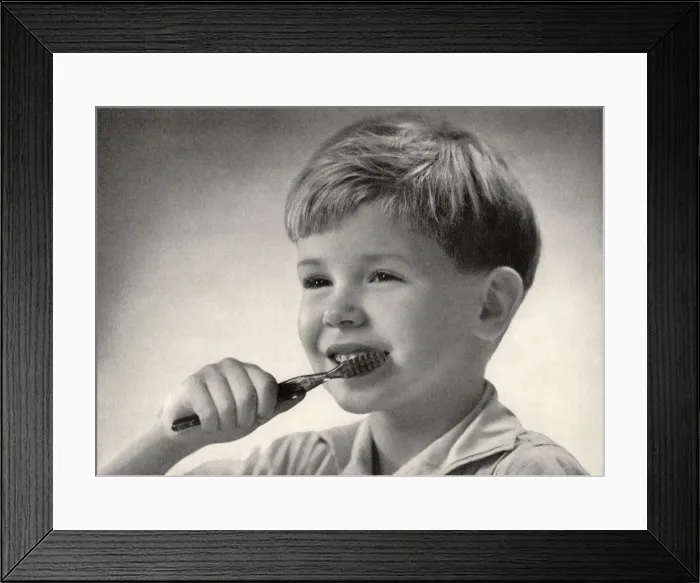 Framed Print : Boy Brushing Teeth Date: 1938 Framed Print : Boy Brushing Teeth Date: 1938