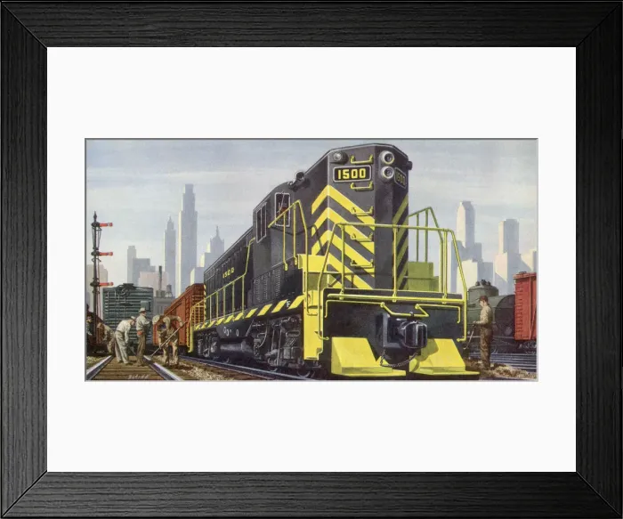 Framed Print : Train Leaving City Date: 1950 Framed Print : Train Leaving City Date: 1950
