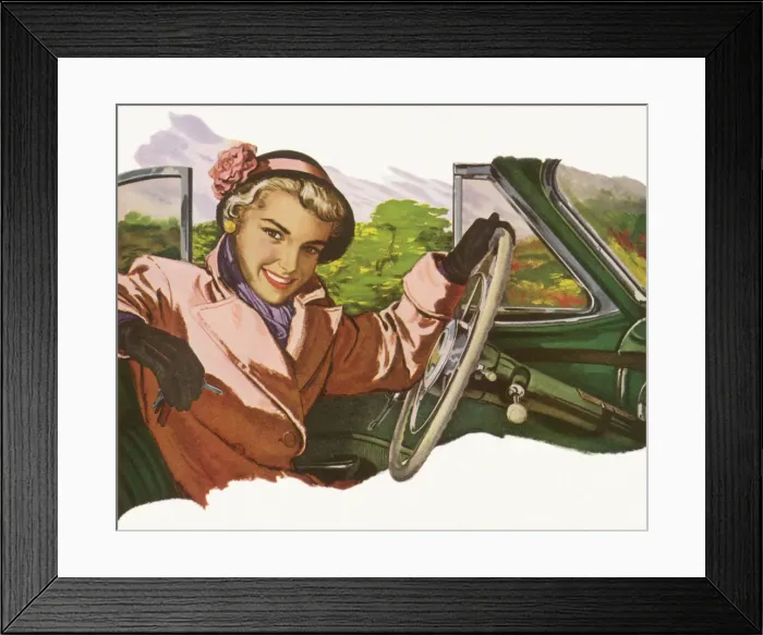 Framed Print : Blonde in Drivers Seat Date: 1950 Framed Print : Blonde in Drivers Seat Date: 1950