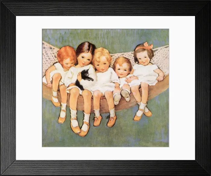 Framed Print : Girls, Hammock and Kitten Framed Print : Girls, Hammock and Kitten