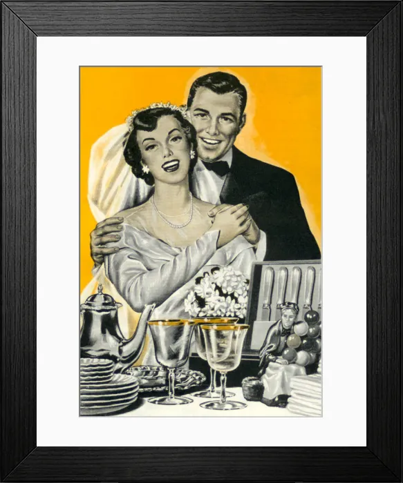 Framed Print : Newlyweds with Presents Date: 1950 Framed Print : Newlyweds with Presents Date: 1950