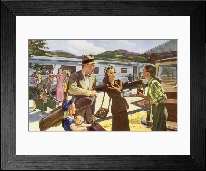 Framed Print : Family Arrives on Train Date: 1947 Framed Print : Family Arrives on Train Date: 1947