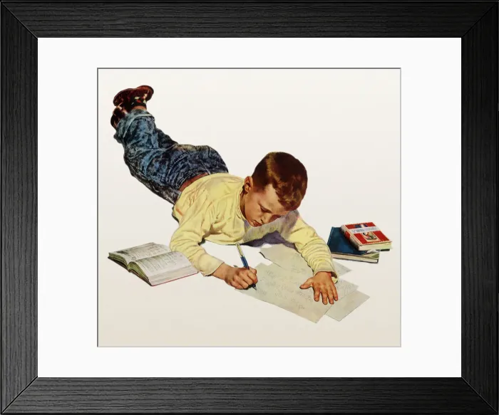 Framed Print : Boy Does Math Homework Date: 1947 Framed Print : Boy Does Math Homework Date: 1947