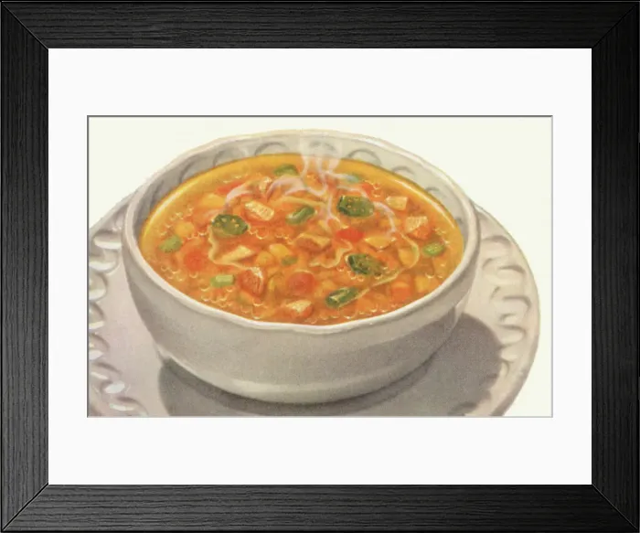 Framed Print : Bowl of Chicken Gumbo Date: 1950 Framed Print : Bowl of Chicken Gumbo Date: 1950
