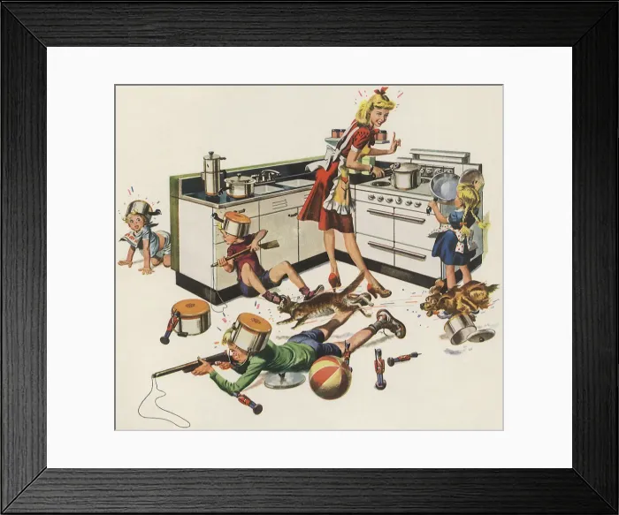 Framed Print : Making Havoc with Cookware Date: 1947 Framed Print : Making Havoc with Cookware Date: 1947