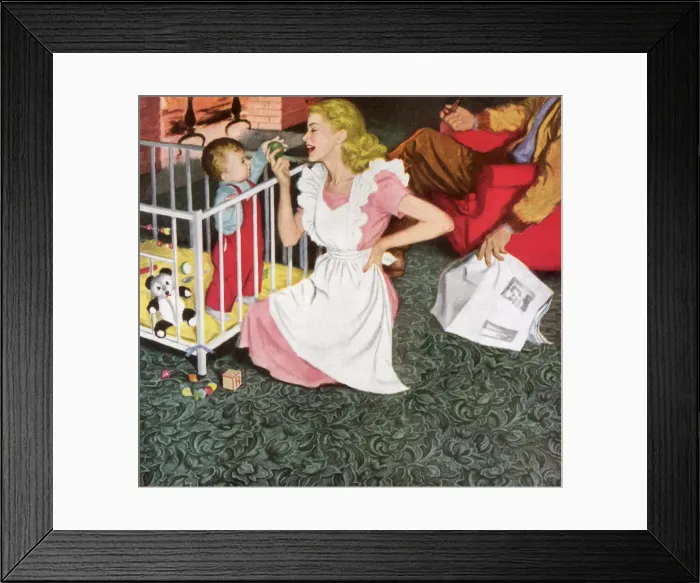 Framed Print : Mom and Son in Playpen Date: 1948 Framed Print : Mom and Son in Playpen Date: 1948