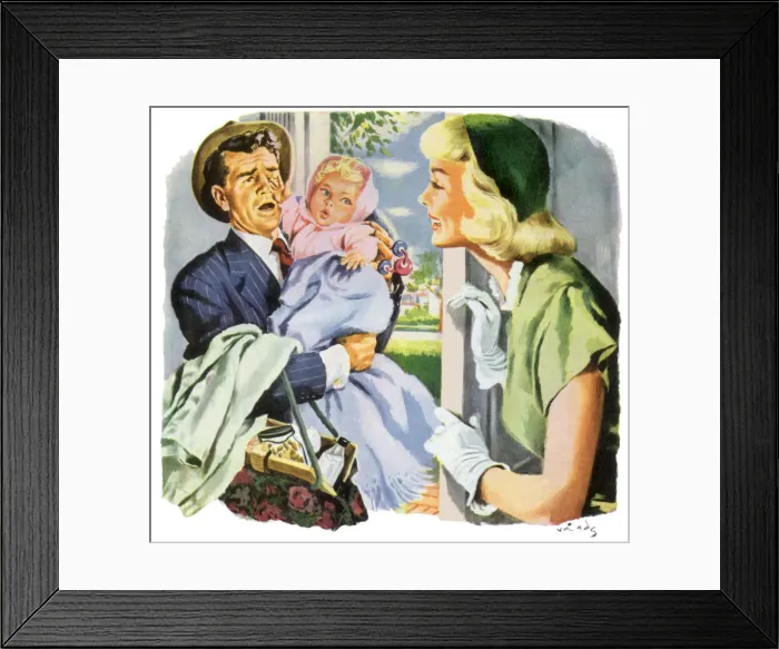 Framed Print : Travels with Baby Date: 1947 Framed Print : Travels with Baby Date: 1947