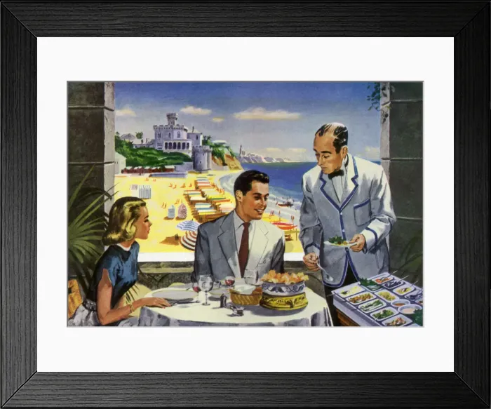 Framed Print : Couple Served by Waiter Date: 1948 Framed Print : Couple Served by Waiter Date: 1948