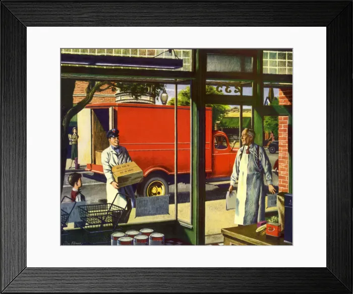 Framed Print : Grocer Accepts Delivery Date: 1948 Framed Print : Grocer Accepts Delivery Date: 1948