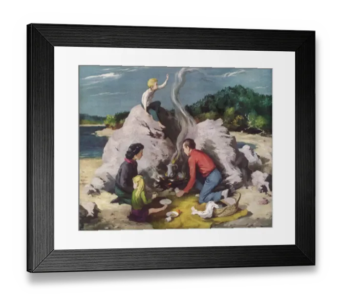 Framed Print : Family Picnic on Beach Date: 1948