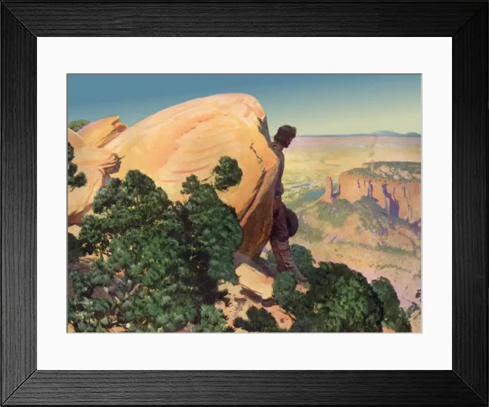Framed Print : Cowboy at Canyons Edge Date: 1948 Framed Print : Cowboy at Canyons Edge Date: 1948