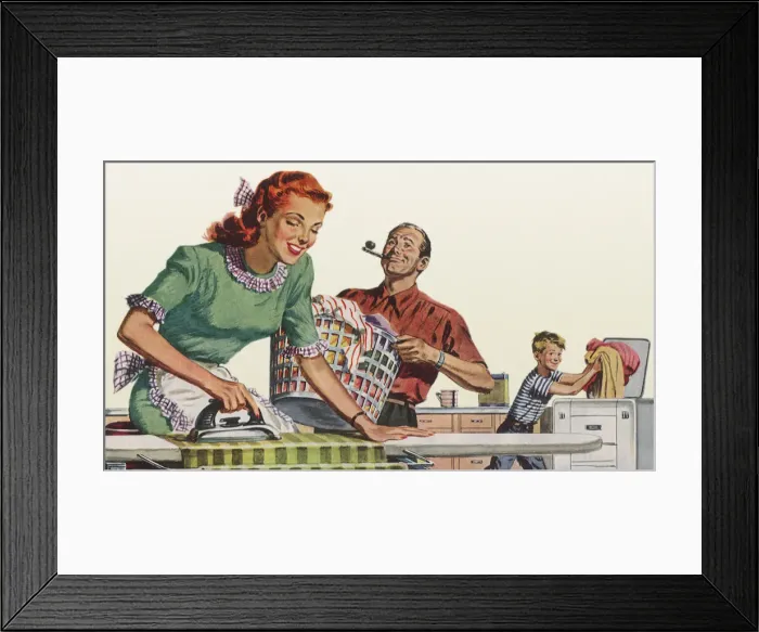 Framed Print : Family Does Laundry Date: 1948 Framed Print : Family Does Laundry Date: 1948