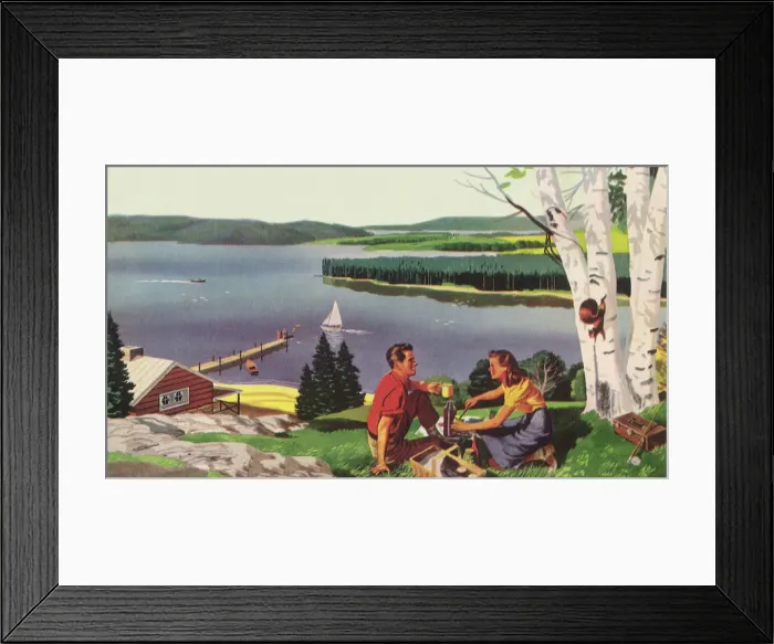 Framed Print : Picnic Overlooking Lake Date: 1948 Framed Print : Picnic Overlooking Lake Date: 1948