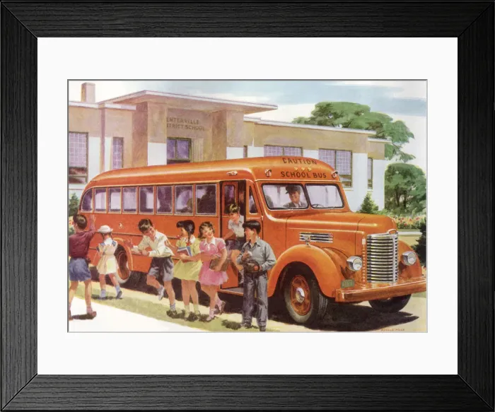 Framed Print : Unloading School Bus Date: 1948