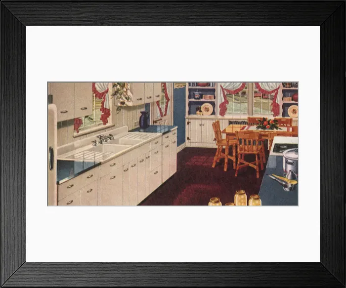 Framed Print : Blue and White Kitchen Date: 1948 Framed Print : Blue and White Kitchen Date: 1948