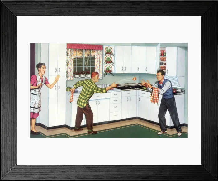 Framed Print : Teens Help with Dishes Date: 1948 Framed Print : Teens Help with Dishes Date: 1948