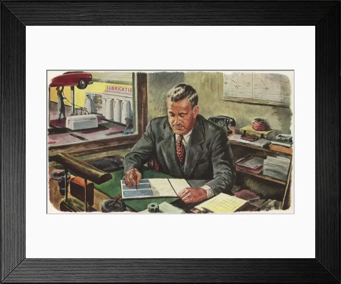 Framed Print : Man Writes Check Date: 1948 Framed Print : Man Writes Check Date: 1948