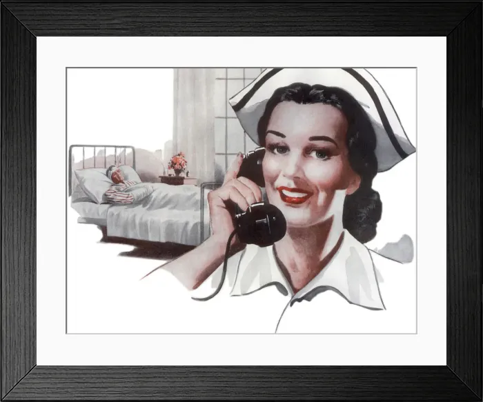 Framed Print : Nurse on Telephone Date: 1948 Framed Print : Nurse on Telephone Date: 1948