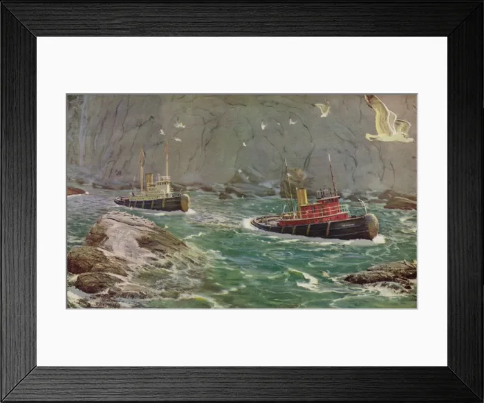 Framed Print : Tugboat Piloting Ship Date: 1954 Framed Print : Tugboat Piloting Ship Date: 1954