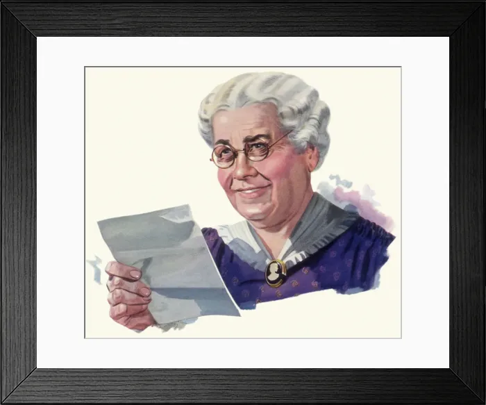 Framed Print : Old Woman Reads Letter Date: 1941 Framed Print : Old Woman Reads Letter Date: 1941
