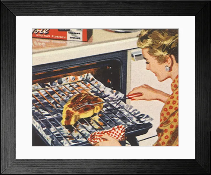 Framed Print : Woman Broils Steak Date: 1954