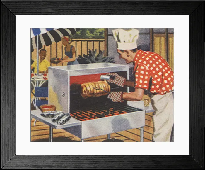 Framed Print : Barbecuing on a Spit Date: 1954 Framed Print : Barbecuing on a Spit Date: 1954