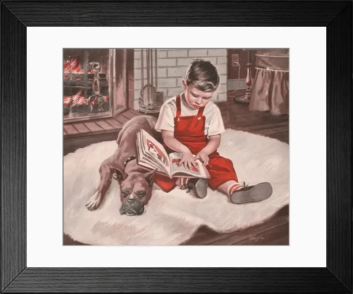 Framed Print : Boxer Naps Next to Boy Date: 1954 Framed Print : Boxer Naps Next to Boy Date: 1954