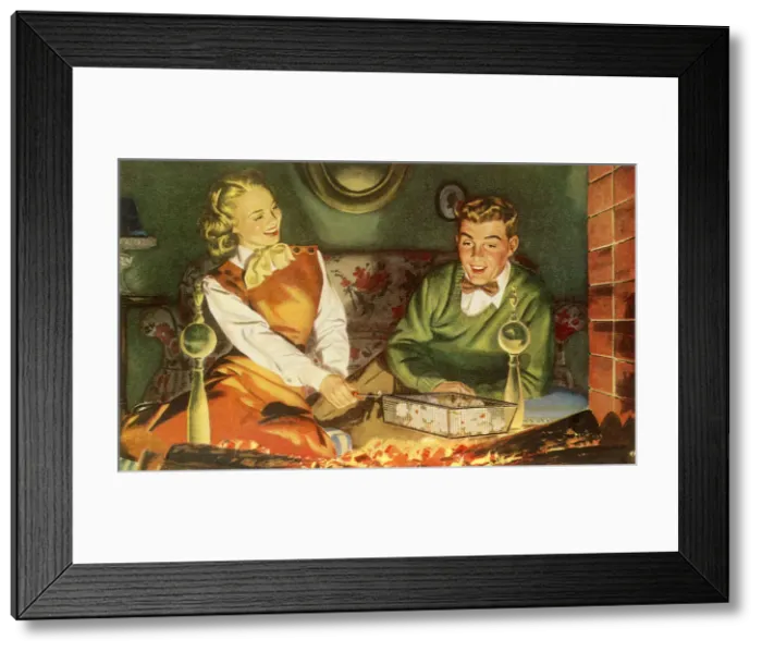 Framed Print : Popping Corn in Hearth Date: 1948 Framed Print : Popping Corn in Hearth Date: 1948