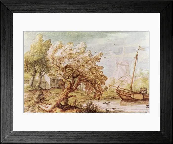 Framed Print : Sailboat and Windmill Date: 1665 Framed Print : Sailboat and Windmill Date: 1665