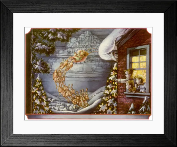 Framed Print : Santa over Town Date: 1950 Framed Print : Santa over Town Date: 1950