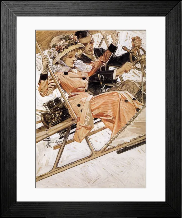 Framed Print : Couple in Early Plane Date: 1909 Framed Print : Couple in Early Plane Date: 1909