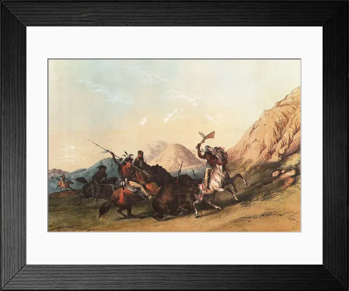 Framed Print : Indians attacking the Grizzly Bear Date: 1860 Framed Print : Indians attacking the Grizzly Bear Date: 1860