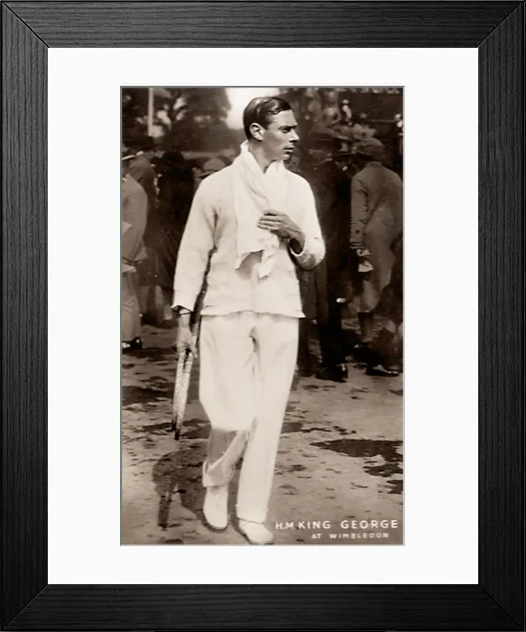Framed Print : King George in Wimbledon Whites holding tennis racquets Date: 1905 Framed Print : King George in Wimbledon Whites holding tennis racquets Date: 1905