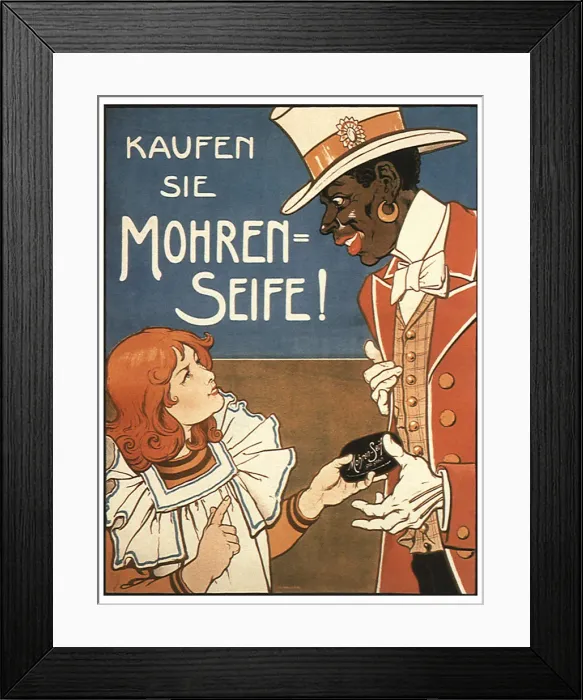Framed Print : girl giving bar of soap to dressed up man Date: 1900 Framed Print : girl giving bar of soap to dressed up man Date: 1900