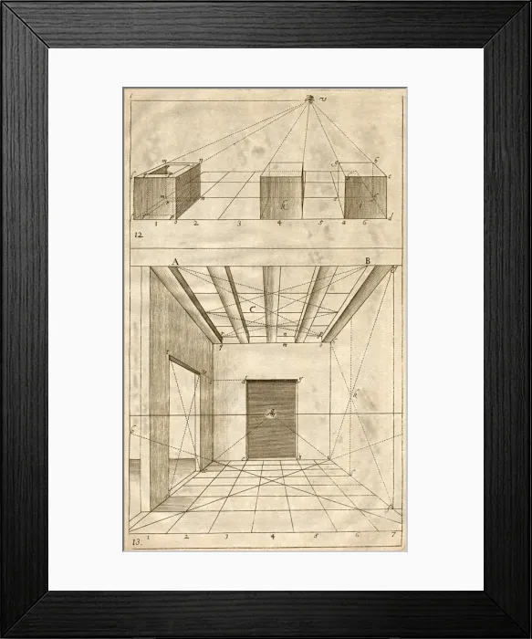 Framed Print : Projection of three boxes to a vanishing point Date: 1751 Framed Print : Projection of three boxes to a vanishing point Date: 1751