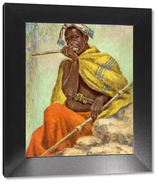 African Tribesman playing Flute