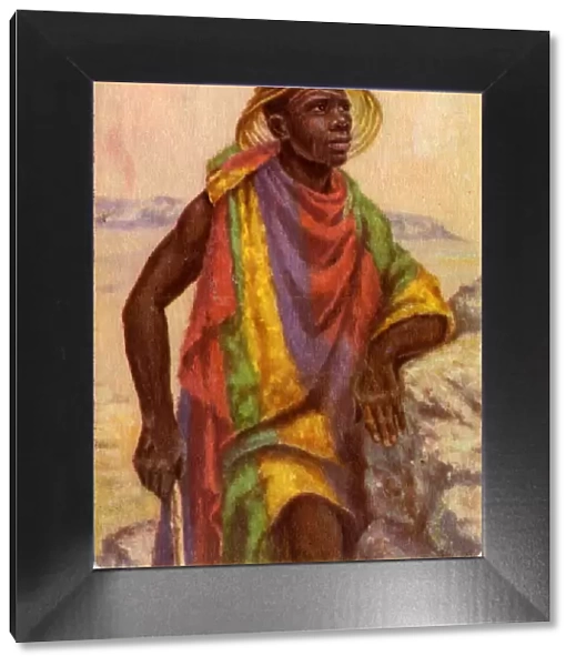 Basutu African Tribeman in Native Clothing