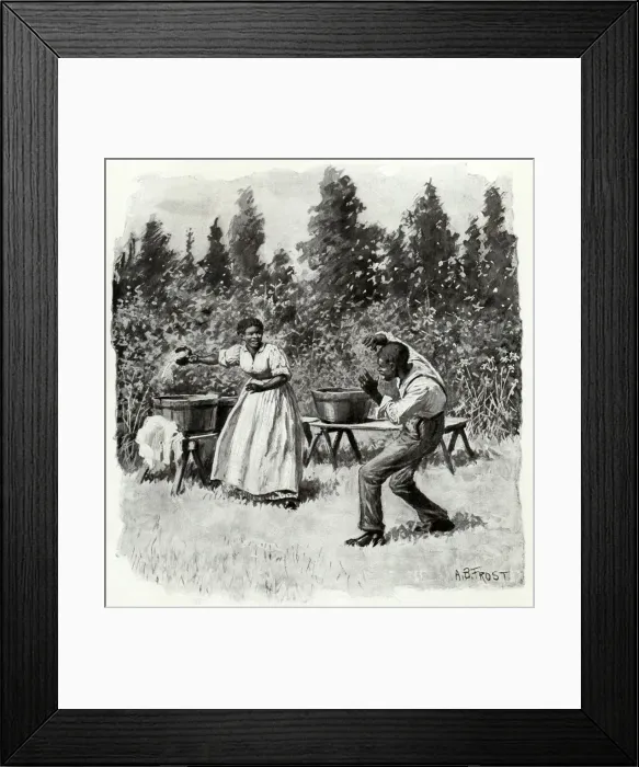 Framed Print : Woman before Splashing Man with Laundry Water Framed Print : Woman before Splashing Man with Laundry Water