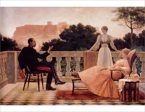 Evening in Athens with wealthy man and two women on a deck Date: 1897