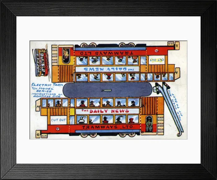 Framed Print : Toy Electric Tram Model to cut out and fold together. Date: circa 1910s Framed Print : Toy Electric Tram Model to cut out and fold together. Date: circa 1910s