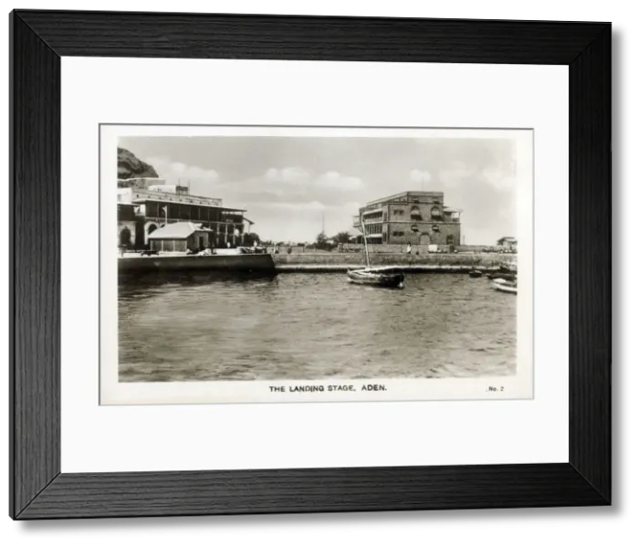 Framed Print : The Landing Stage - Aden, Yemen. Date: circa 1920s Framed Print : The Landing Stage - Aden, Yemen. Date: circa 1920s