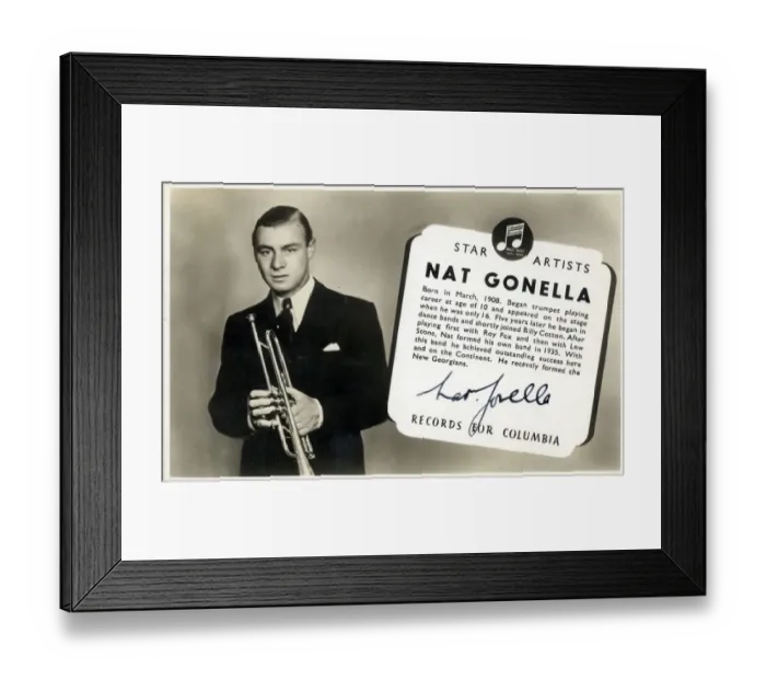 Framed Print : Autographed promotional postcard for Star Artist recording star Nat Gonella - a