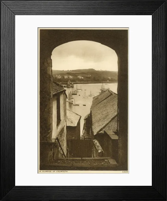 Framed Print : A Glimpse of Falmouth Harbour, Cornwall. Date: circa 1920s Framed Print : A Glimpse of Falmouth Harbour, Cornwall. Date: circa 1920s
