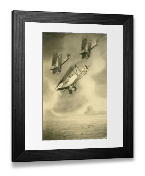 Framed Print : Three RAF Hawker aircraft diving in formation. Date: circa 1930s Framed Print : Three RAF Hawker aircraft diving in formation. Date: circa 1930s