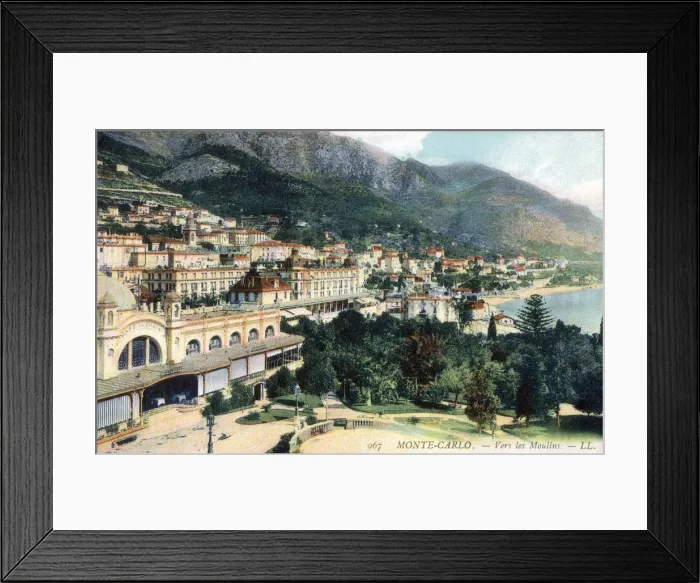 Framed Print : Monte Carlo, Monaco - with the Cafe de Paris in the foreground. Date: 1905 Framed Print : Monte Carlo, Monaco - with the Cafe de Paris in the foreground. Date: 1905